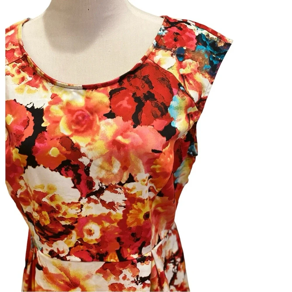 NWT Liz Claiborne Floral Fit Flare Dress Multicolor Sleeveless 8 Red Pink